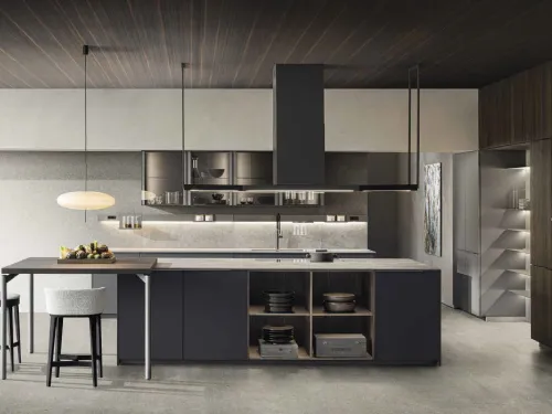 Cucina Design con isola InDada in Fenix Grigio Bromo di Molteni & C