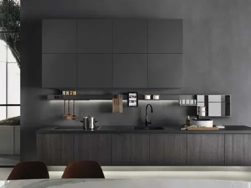 Cucina Design lineare InDada in bilaminato Rovere Cacao di Molteni & C